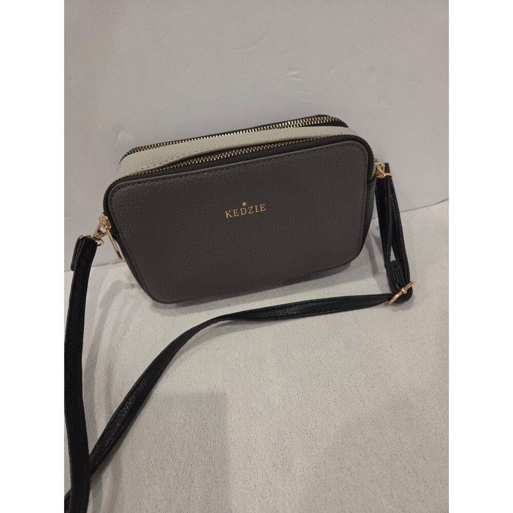 Kedzie Modernist Crossbody Bag Vegan Leather Colorblock Gray Cream Black